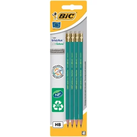 Crayon graphite evolution 655 embout gomme HB x4 - BIC