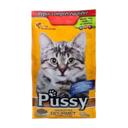 Croquettes gourmet complètes pour chat adulte stérilisé 1,5Kg - PUSSY
