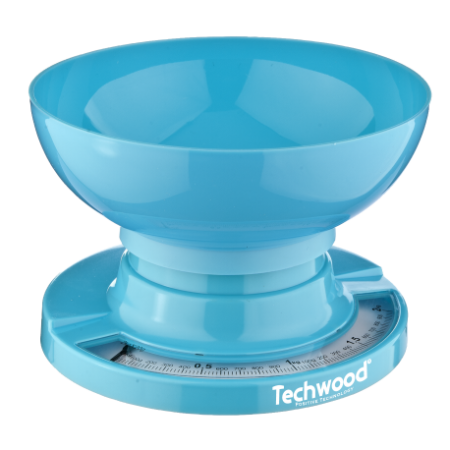 " Pèse Aliments Mécanique bleu Techwood  Graduation par 20 g - Bol amovible max 3Kg "